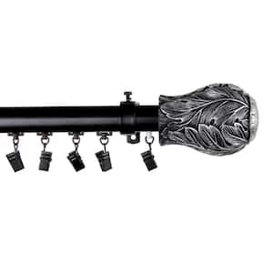 110 in. - 156 in. Telescoping Traverse Curtain Rod Kit in Black with Leaf Finial