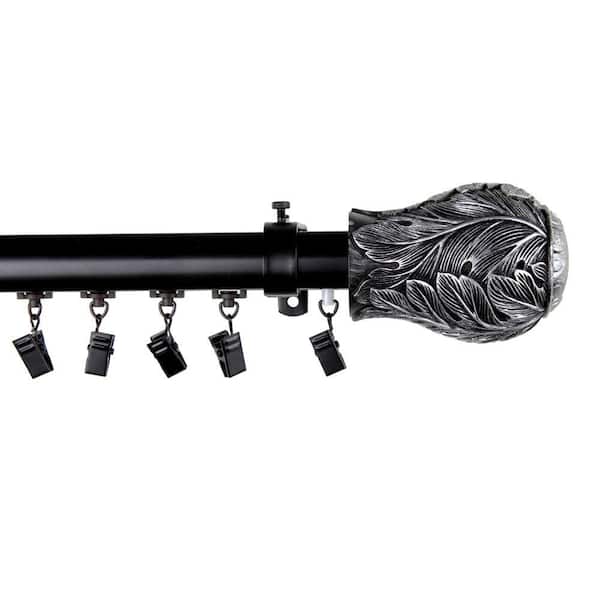 Rod Desyne 110 in. - 156 in. Telescoping Traverse Curtain Rod Kit in Black with Leaf Finial