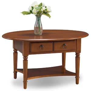 Coastal Notions 36 in. Pecan Medium Oval Wood Coffee Table with 2-Drawers