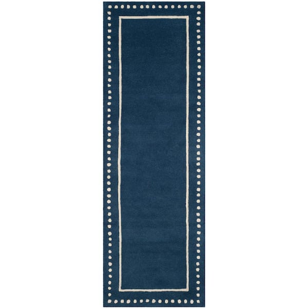 Bella Navy Blue/Ivory 2 ft. x 11 ft. Dotted Border Runner Rug