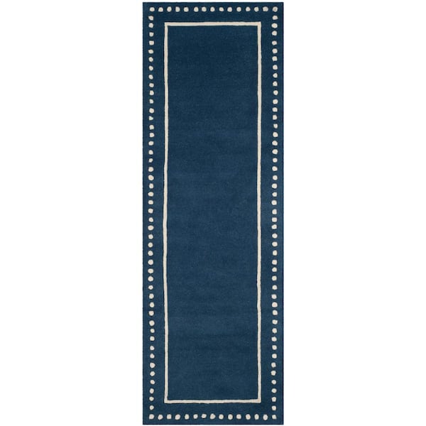 SAFAVIEH Bella Navy Blue/Ivory 2 ft. x 19 ft. Dotted Border Runner Rug