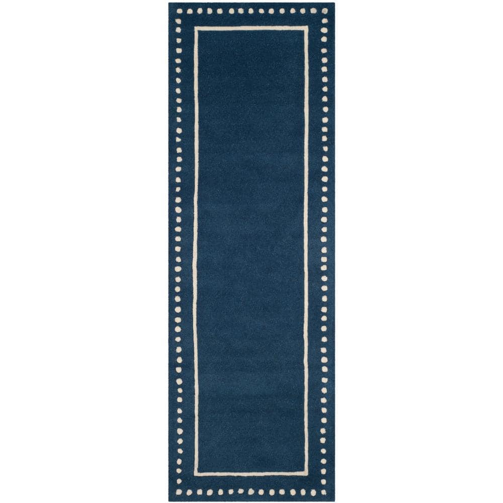 Handmade Navy Blue and Ivory Tufted Wool Area Rug 2'3" x 21'