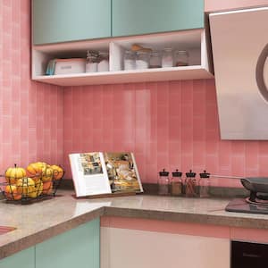 Crystile Pink 6 in. x 3 in. Subway Glossy Glass Mosaic Tile Sample