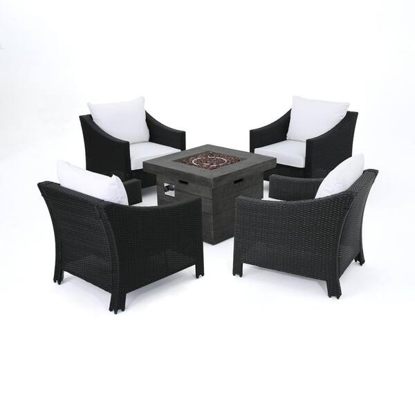5 Piece Plastic Patio Fire Pit Set, Black And White Patio Furniture Home Depot