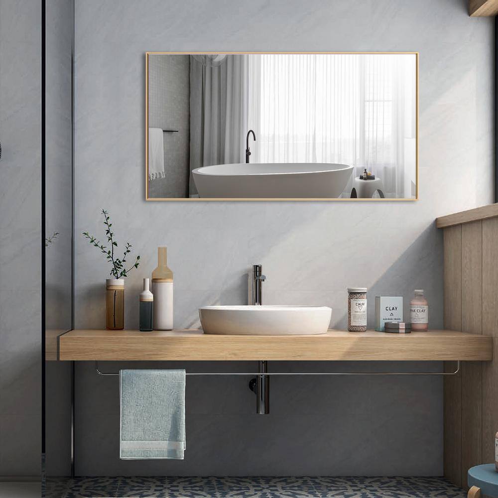 Sleek Gold Aluminum Framed Rectangular Bathroom Vanity Mirror 36"W x 20"H