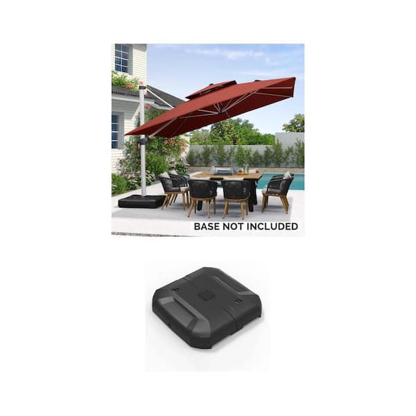 12 ft. Square Double-Top Aluminum Cantilever Patio Umbrella in Brick Red and 330 lbs. Weighted Base Combo