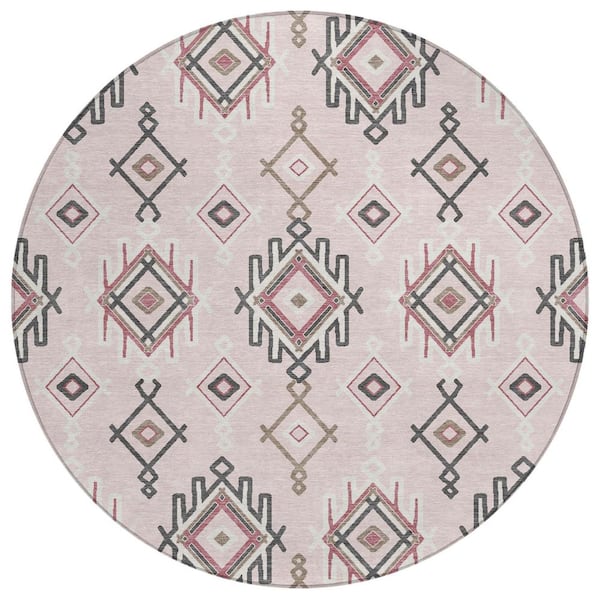 Chantille Machine Washable Indoor/Outdoor Abstract ACN3042 Pink 8 ft. x 8 ft. Round Rug