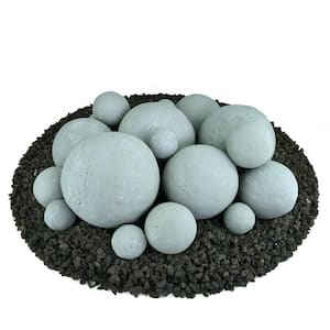 Mixed Set of 18 Ceramic Fire Balls in Pewter Gray