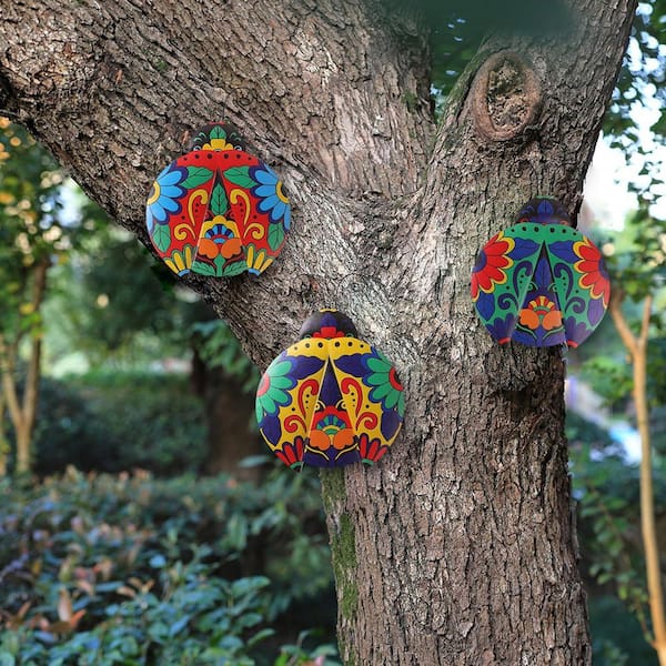 Cubilan 12.6 in. x 9.5 in. 3 Pieces Multicolored Metal Ladybugs