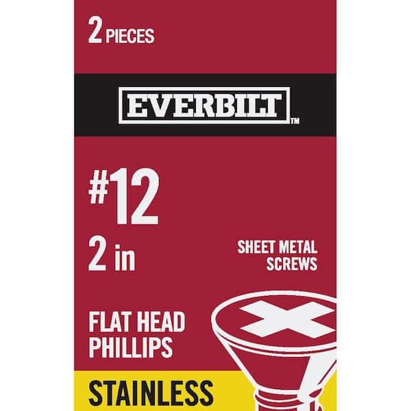 Everbilt #12 x 2 in. Stainless Steel Phillips Flat Head Sheet Metal Screw (2-Pack)