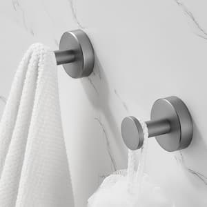 Round 2-Piece Wall-Mounted Bathroom Robe Hook and Towel Hook with hidden mounting base in Gray