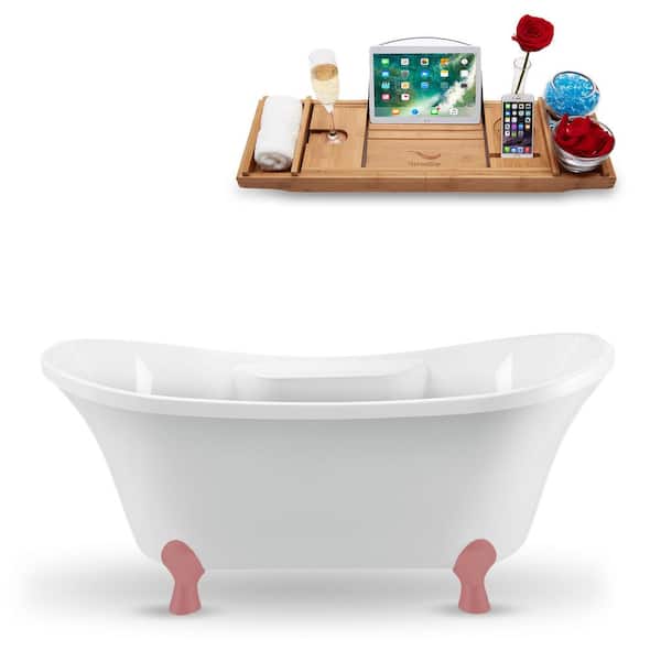 Streamline 60 in. x 32 in. Acrylic Clawfoot Soaking Bathtub in Glossy White with Matte Pink Clawfeet and Matte Pink Drain