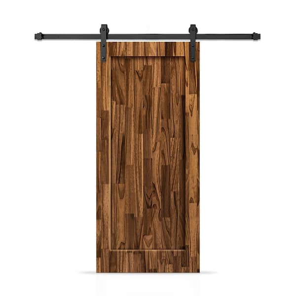 CALHOME 30 in. x 84 in. 1-Panel Shaker Hollow Core Walnut Stained Pine Wood Interior Sliding Barn Door with Hardware Kit