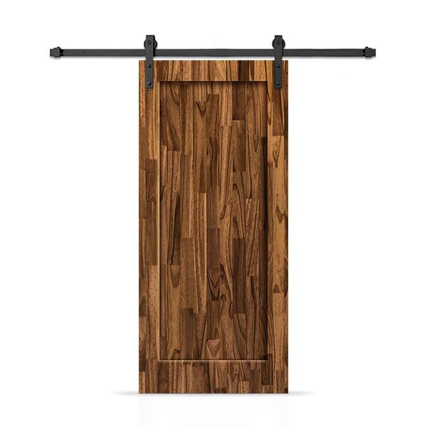 CALHOME 30 in. x 96 in. 1-Panel Shaker Hollow Core Walnut Stained Pine Wood Interior Sliding Barn Door with Hardware Kit