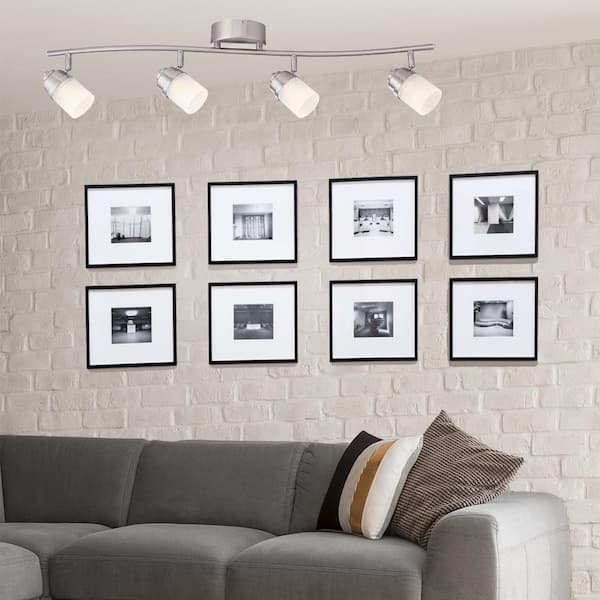 Hampton Bay 3 ft. Brushed Nickel Integrated LED Ceiling Mounted Hardwired Track Lighting Kit with 4-Fixed Step Heads