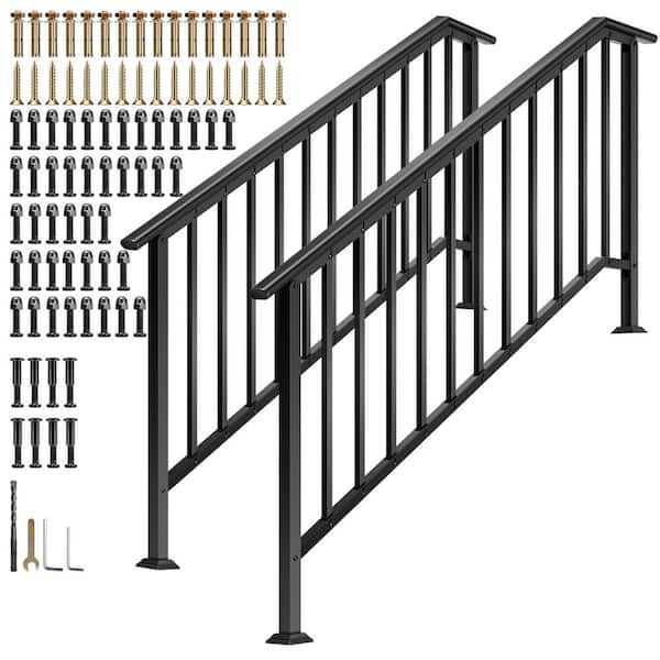 37.2 in. x 67.6 in. 6-Step Black Oval Wrought Iron Stair Railing Kit for Porch, Deck, or Indoor Stairs (2-Pack)