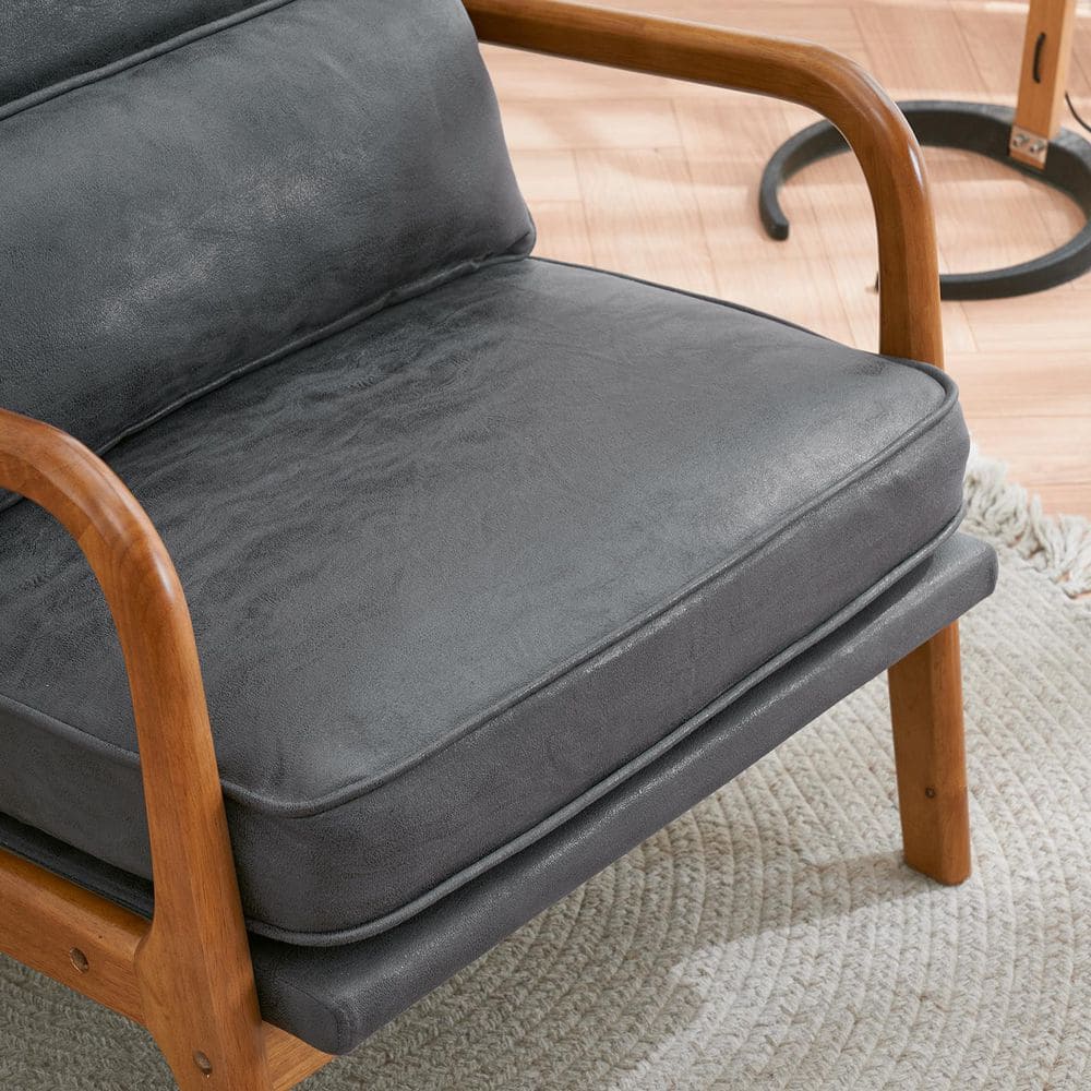 Dark Grey Velvet Arm Chair with Wood Frame