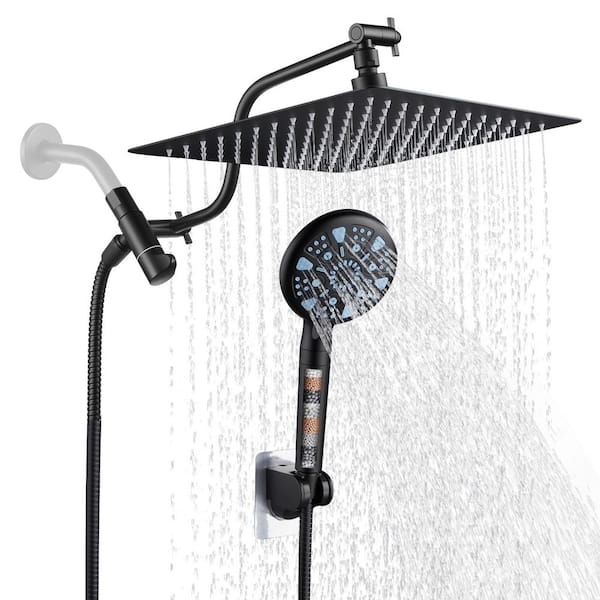 Rainfull 2-in-1 9-Spray Patterns Adjustable Fixed Dual Shower Head with Filter 1.8GPM and Handheld Shower Head in Chrome