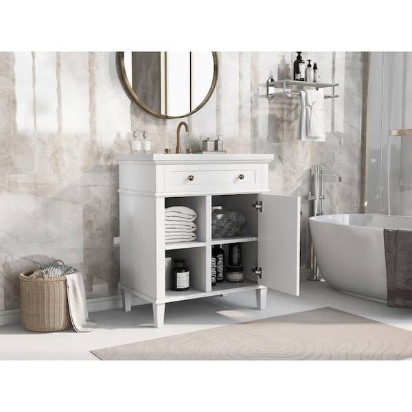 Unbranded 30 in. W x 18 in. D x 34 in. H Single Sink Freestanding Bath Vanity in White with White Ceramic Top