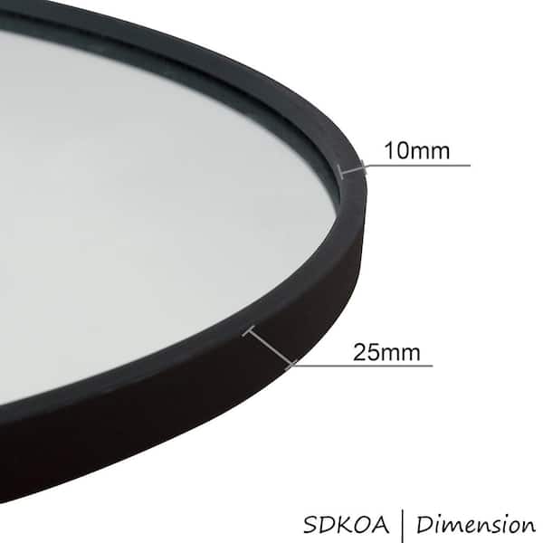 YUAN 16 in. x 16 in. Black Modern Round Framed Decorative Mirror