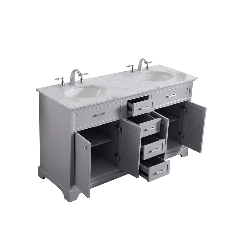 60" Light Grey Double Vanity Set with Marble Top