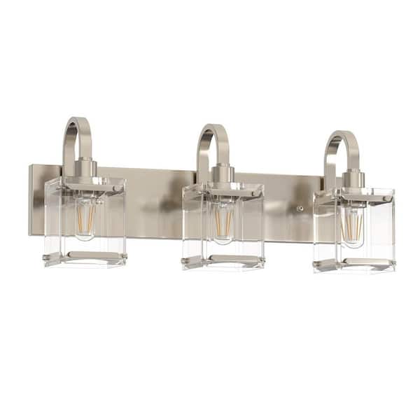 YANSUN 24 in. 3-Light Brushed Nickel Bathroom Vanity Light, Modern