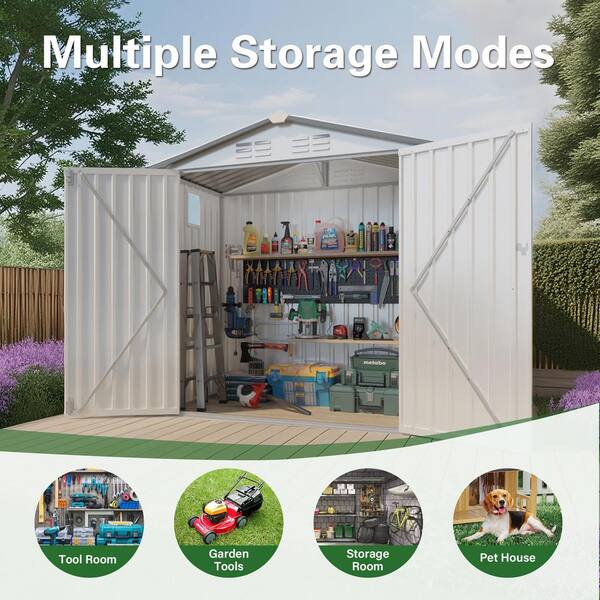 6 ft. W x 3.6 ft. D White Metal Garden Shed Tool House with Clear