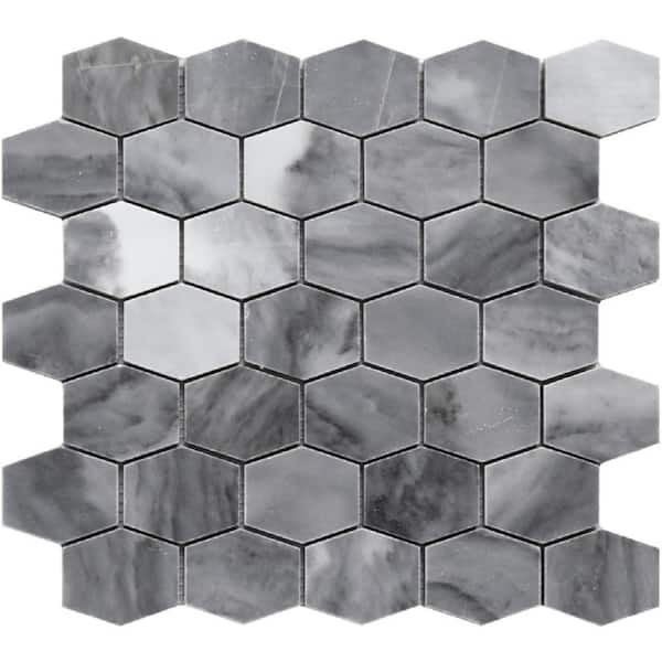 Apollo Tile Gray and White 4 in. x 5 in. Hexagon Polished Marble Mosaic Tile Sample (0.13 sq. ft./Piece)