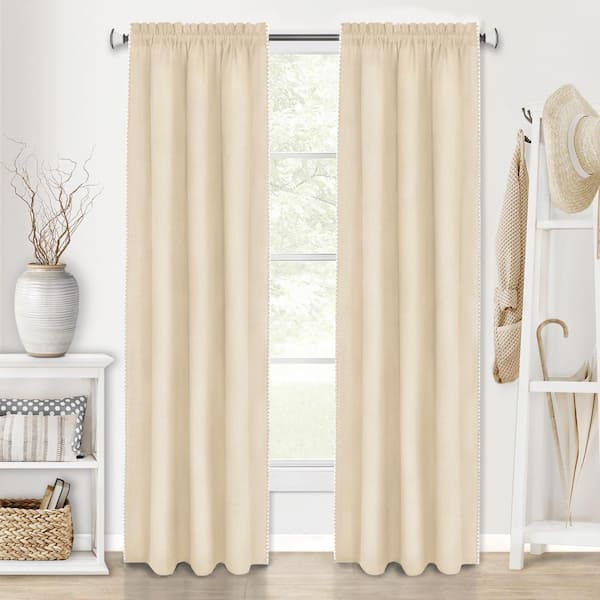 Kendal Polyester Light Filtering Window Panel - 52 in. W x 63 in. L in Tan/White