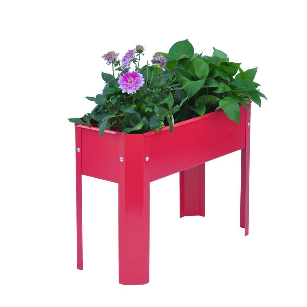 Red Galvanized Steel Elevated Garden Bed with Drainage System