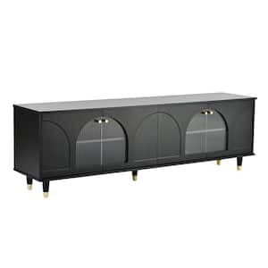 69.6 in. Black TV Stand Fits TVs up to 78 in. with Arch Fluted Glass Doors and Adjustable Shelves