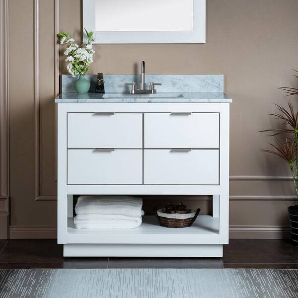 WOODBRIDGE Venice 37 in.W x 22 in.D x 38 in.H Bath Vanity in White with Marble Vanity Top in White with White Sink