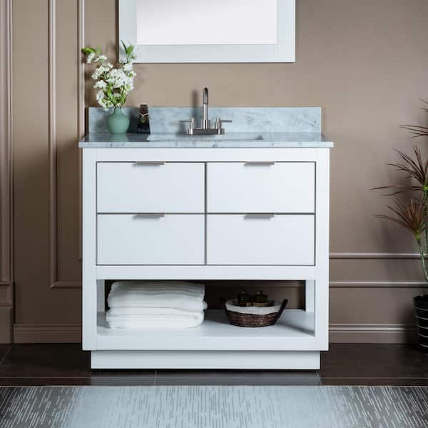 WOODBRIDGE Venice 43 in.W x 22 in.D x 38 in.H Bath Vanity in White with Marble Vanity Top in White with White Sink
