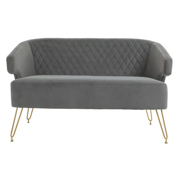 HOMEFUN Luxury 49 in. Gray Velvet 2-Seat Loveseat with Grid Pattern Backrest