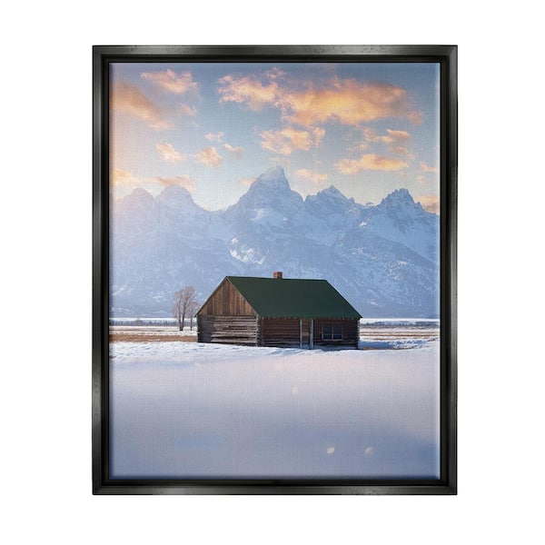Stupell Industries Snowy Winter Cabin by Jared Kreiss 1-Piece Floater Frame Graphic Print Nature Poster Art Print 31 in. x 25 in.