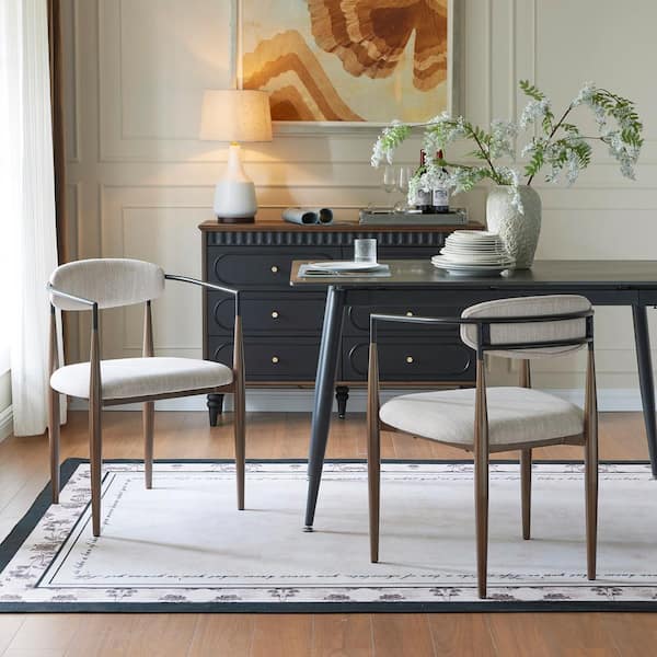 Set of Two Black and Silver Upholstered Fabric Dining Side Chairs Set of Two Black and Silver Upholstered Fabric Dining Side Chairs