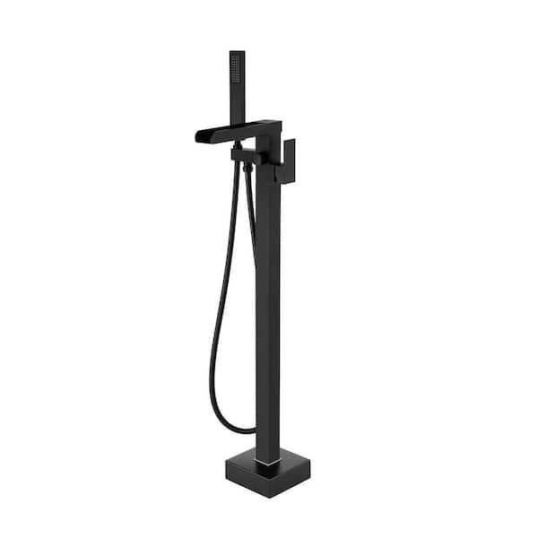 Single-Handle Bathroom Freestanding Tub Faucet with Hand Shower in Matte Black