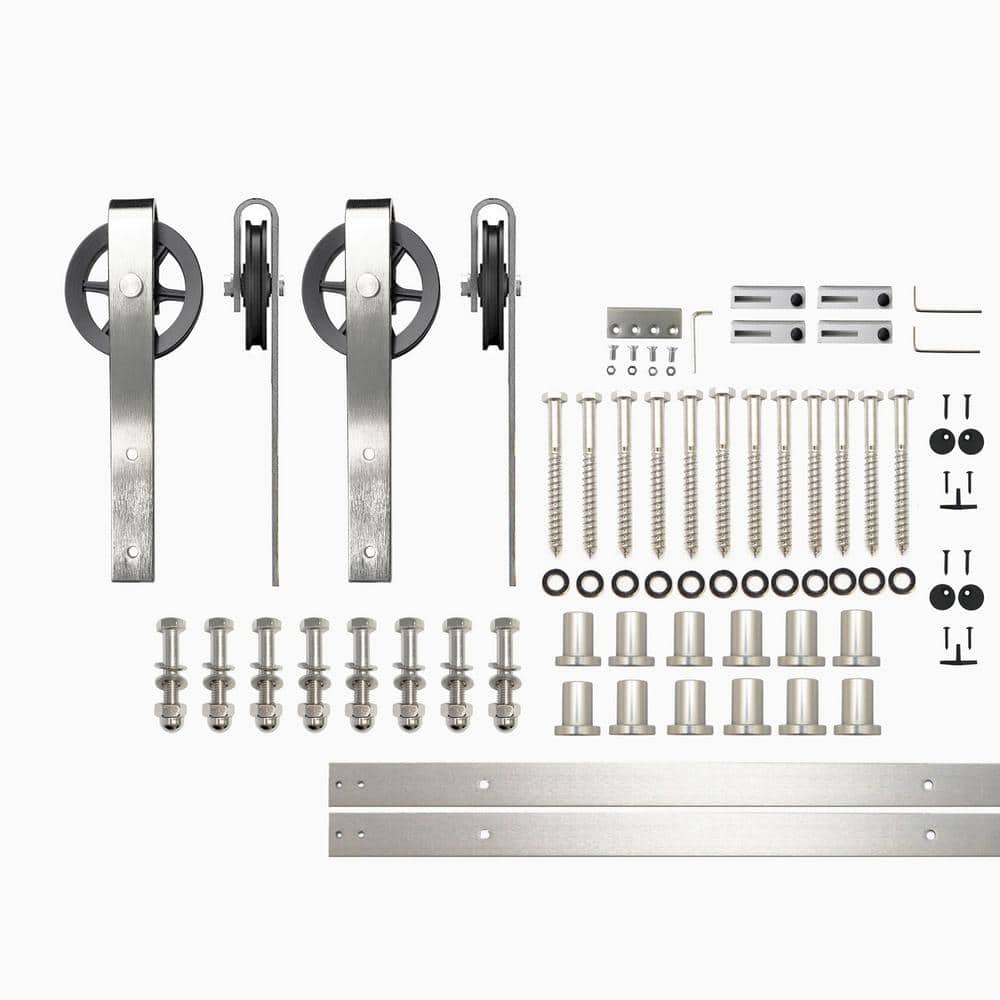 15 ft./180 in. Brushed Nickel Non-Bypass Sliding Barn Door Hardware Kit Spoke Wheel Design Roller for Double Doors price history on PriceWatchPro