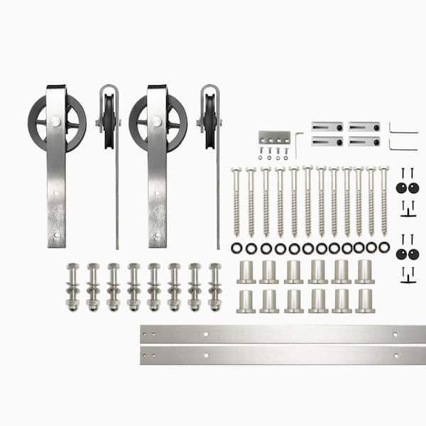 HOMACER 15 ft./180 in. Brushed Nickel Non-Bypass Sliding Barn Door Hardware Kit Spoke Wheel Design Roller for Double Doors