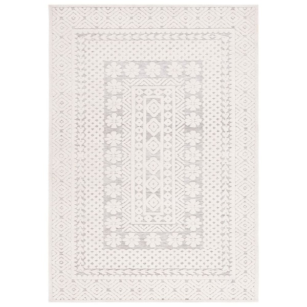 Audrey 5 ft. x 7 ft. Gray/Ivory Diamond Border Area Rug