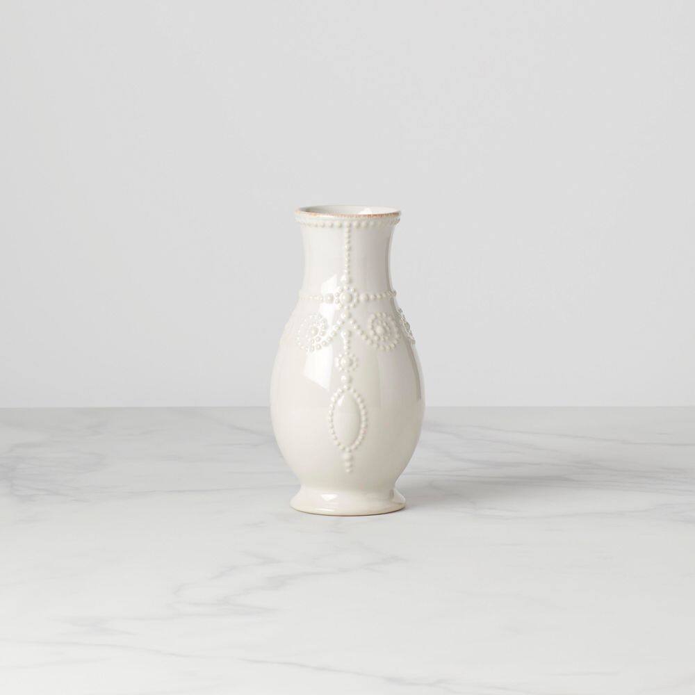 White Ceramic Fluted Table Vase with Embossed Design