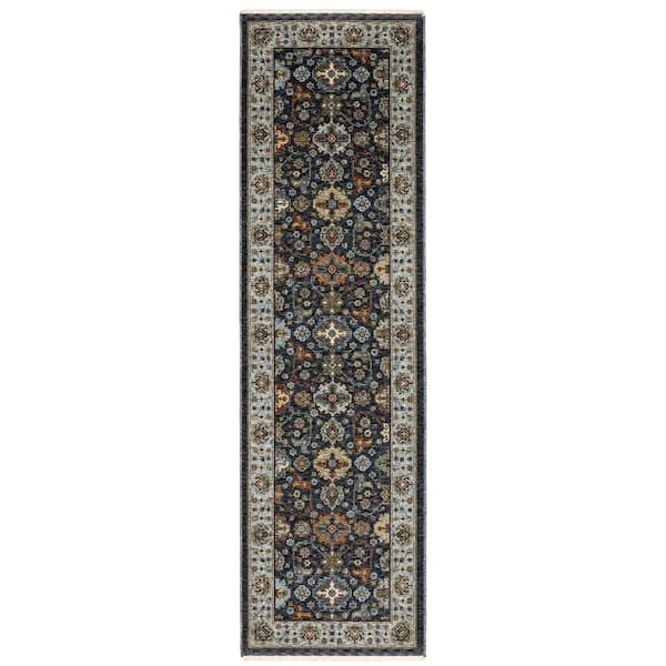Ambrose Blue/Multi 2 ft. x 8. ft. Vintage Oriental Medallion Polyester Fringe Edge Indoor Runner Area Rug