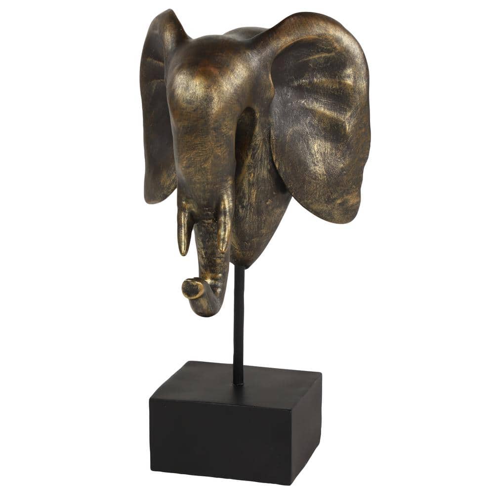 Litton Lane Textured Bronze Abstract Elephant Head Sculpture on Black ...