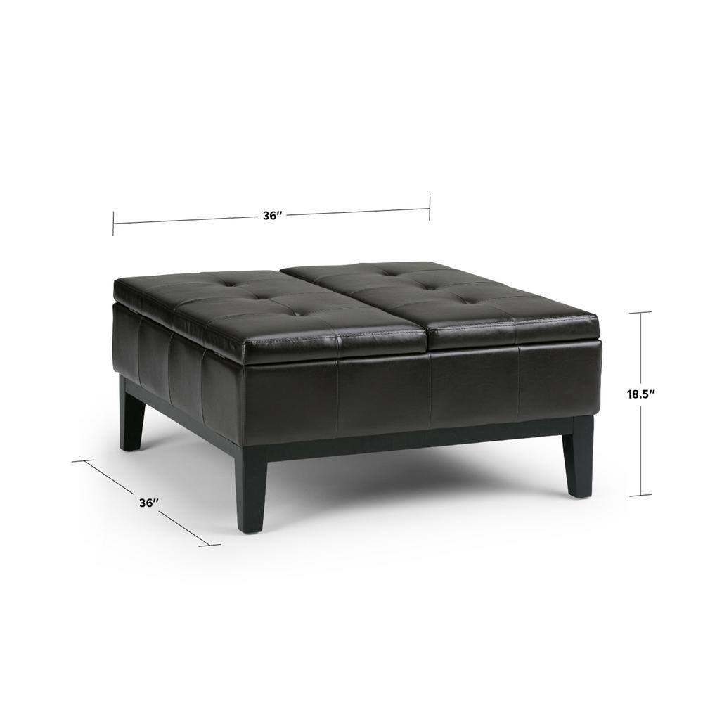 Midnight Black Tufted Faux Leather Cocktail Storage Ottoman
