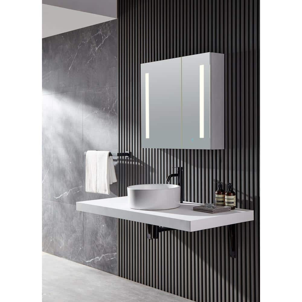 Ether 28" x 32" Frameless LED Mirror Aluminum Bathroom Cabinet