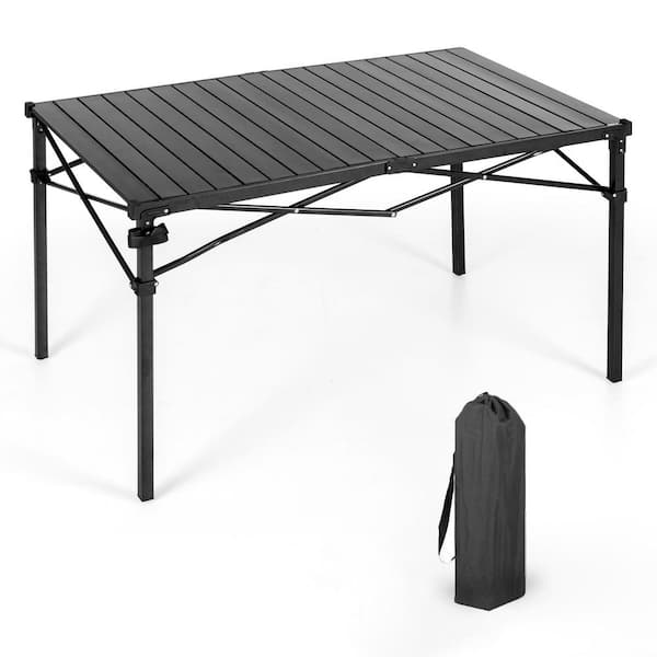 OGETFUUR 46.7 in. Black Rectangle Aluminum Picnic Table Seats 6 People without Umbrella Hole