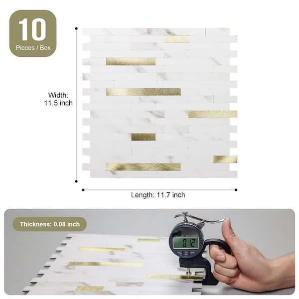 White Vinyl 11.7 W x11.5 L in. x 0.12 H Peel and Stick Backsplash Tile 10-Pieces Pack (9.3 sq. ft./Case)