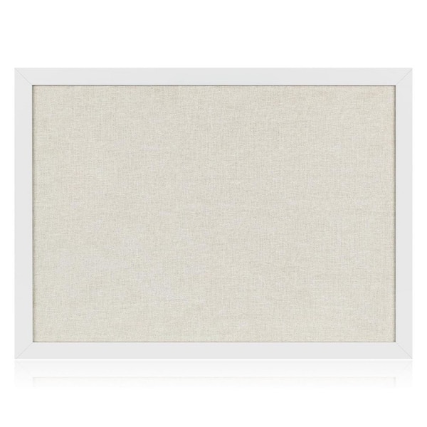 Afoxsos 30 x 20 Rectangular White Linen Cork Bulletin Board with Wood Frame Wall Mounted for Office School Home Decor