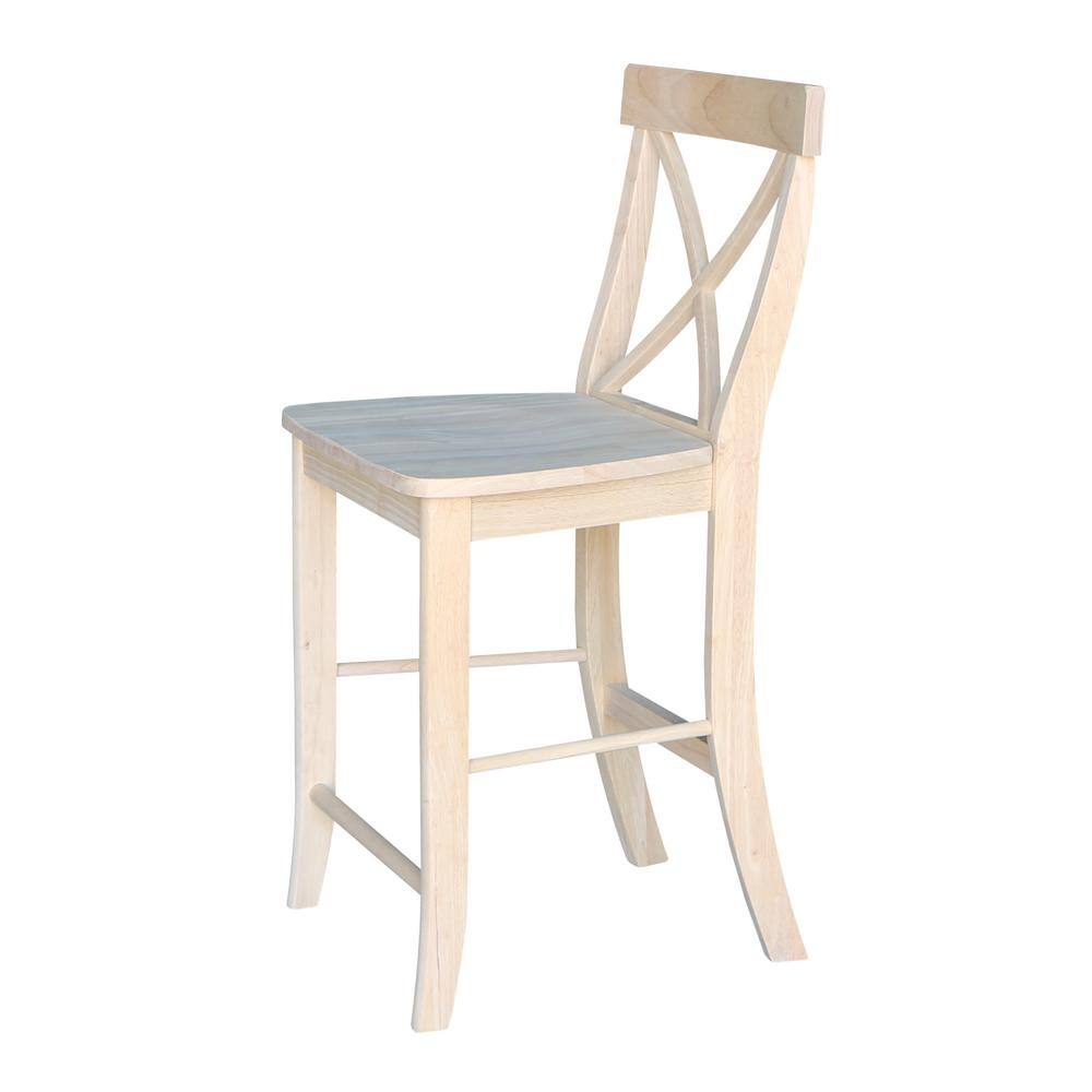 Traditional Solid Parawood X-Back 24" Counter Stool, Unfinished