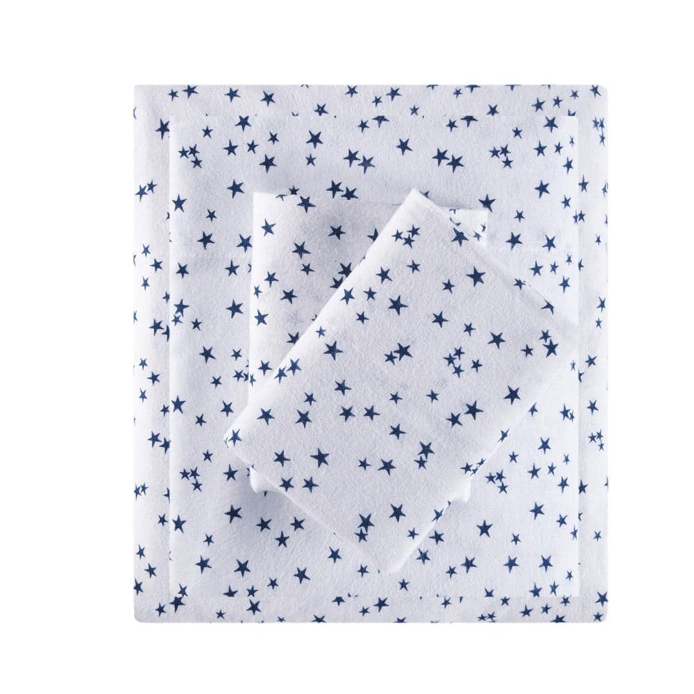Twin XL Blue Stars Cotton Flannel Sheet Set